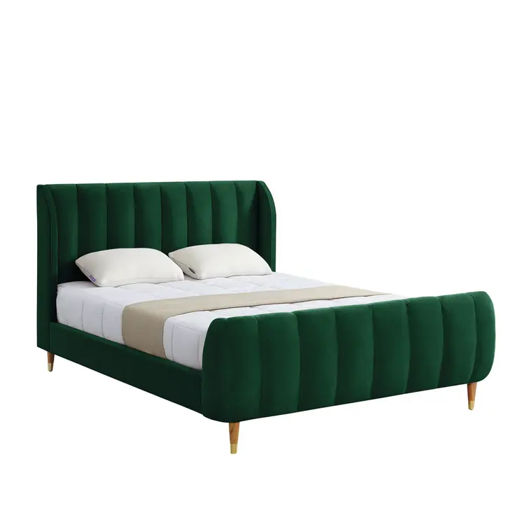 Hunter Green Solid Wood King Tufted Upholstered Velvet Bed Frame