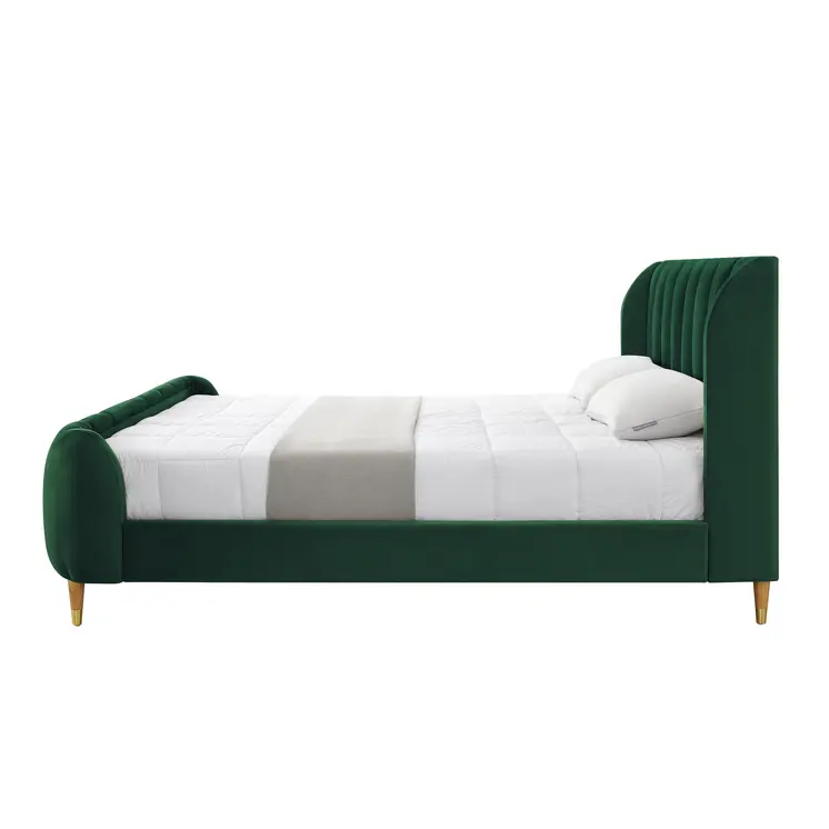 Hunter Green Solid Wood King Tufted Upholstered Velvet Bed Frame