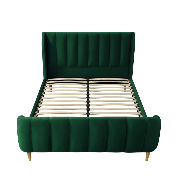 Hunter Green Solid Wood King Tufted Upholstered Velvet Bed Frame
