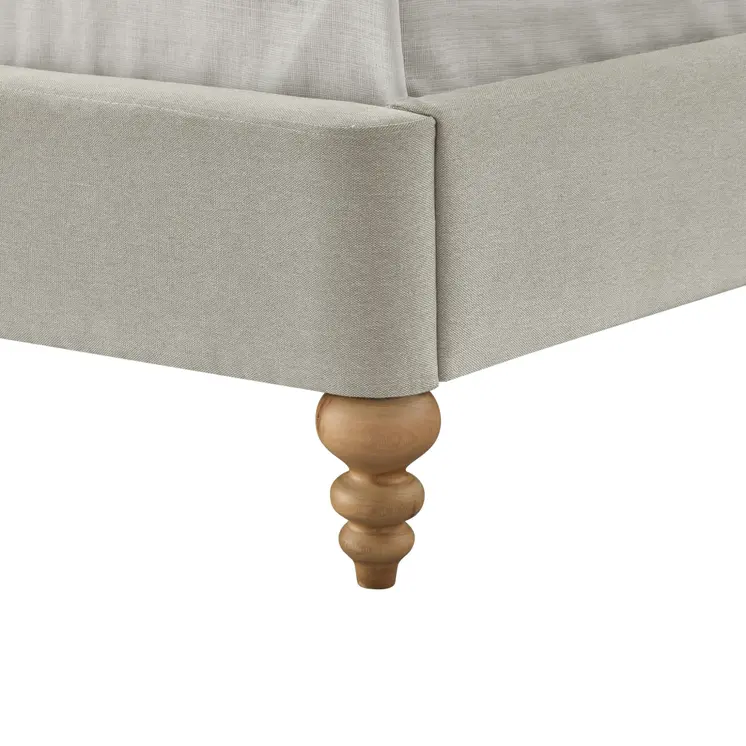 Beige Solid Wood Queen Tufted Upholstered Linen Bed
