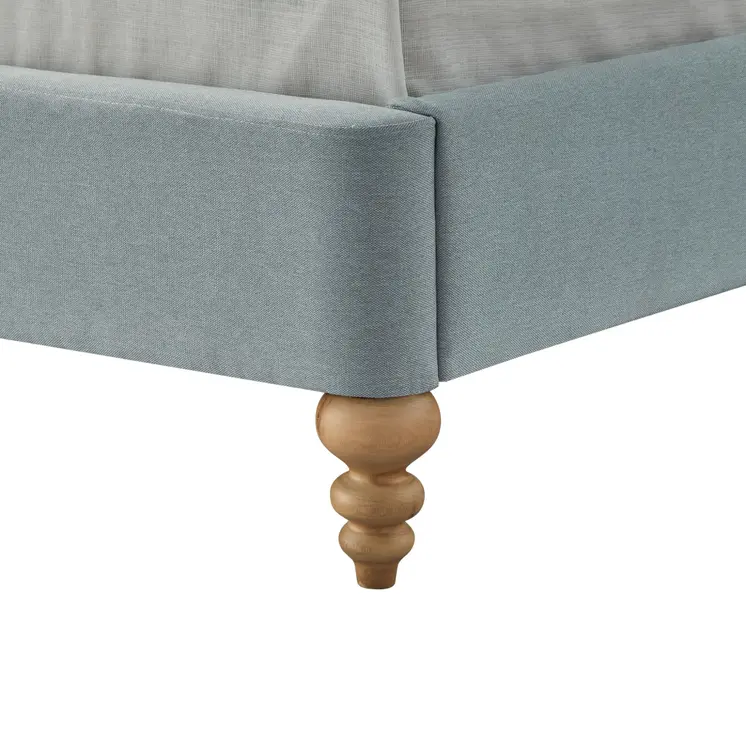 Blue Solid Wood King Tufted Upholstered Linen Bed