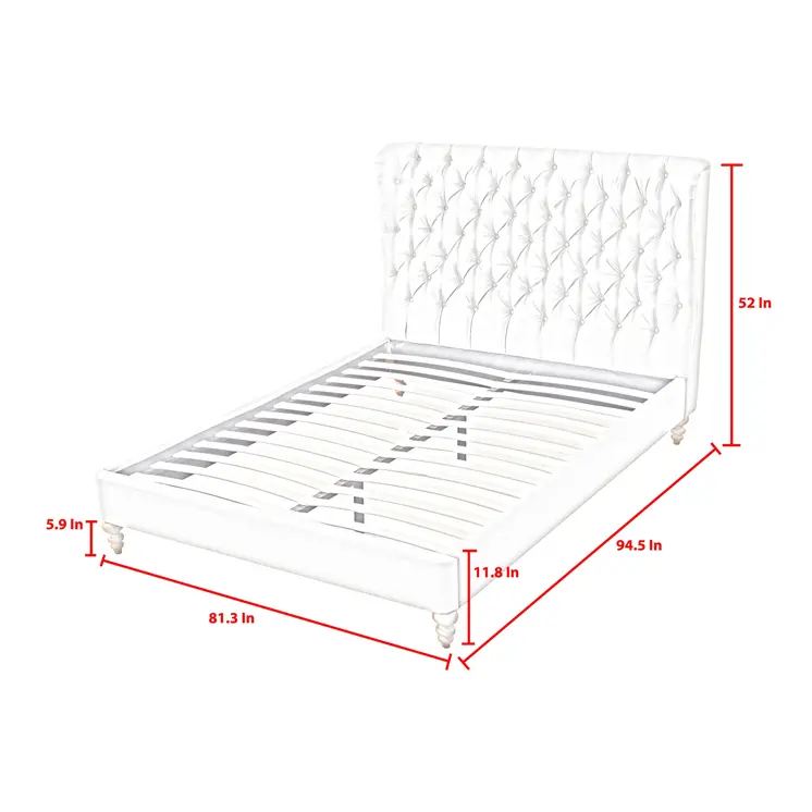 Cream Solid Wood King Tufted Upholstered Linen Bed