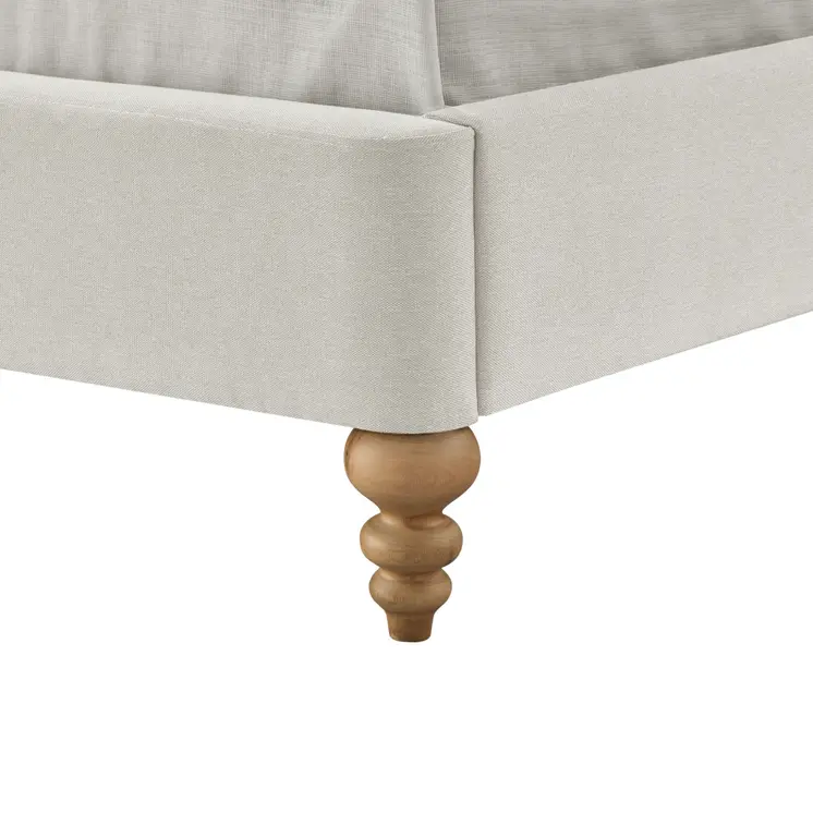 Cream Solid Wood Queen Tufted Upholstered Linen Bed