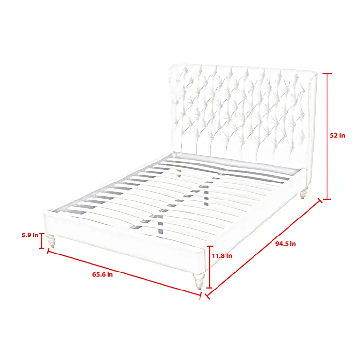 Cream Solid Wood Queen Tufted Upholstered Linen Bed