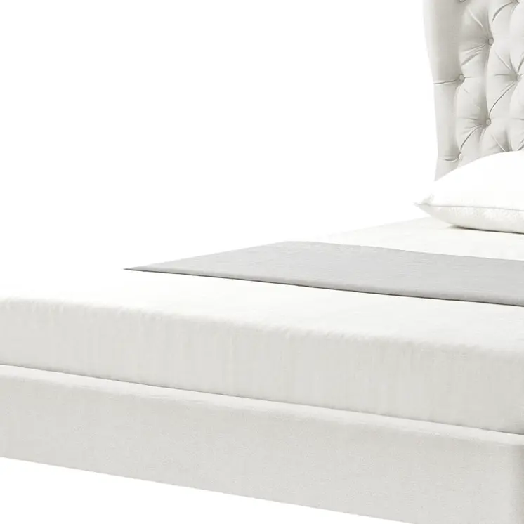 Cream Solid Wood Queen Tufted Upholstered Linen Bed