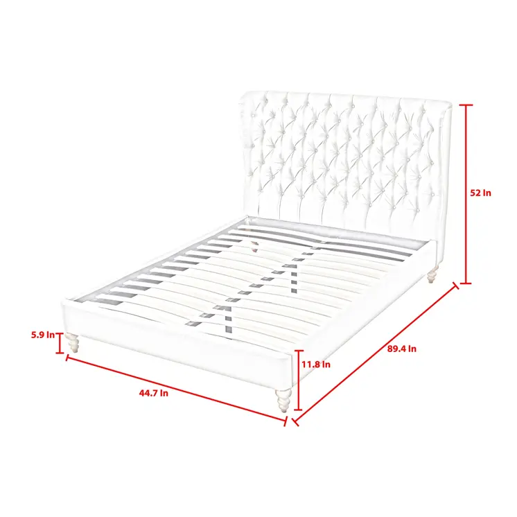 Cream Solid Wood Twin Tufted Upholstered Linen Bed
