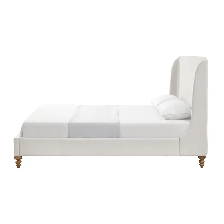 Cream Solid Wood Queen Upholstered Linen Bed