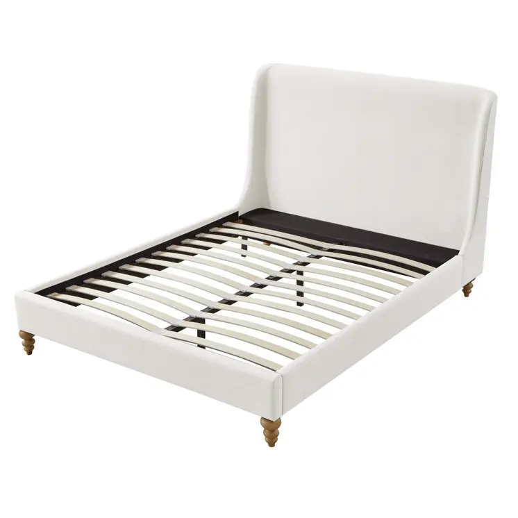 Cream Solid Wood Queen Upholstered Linen Bed