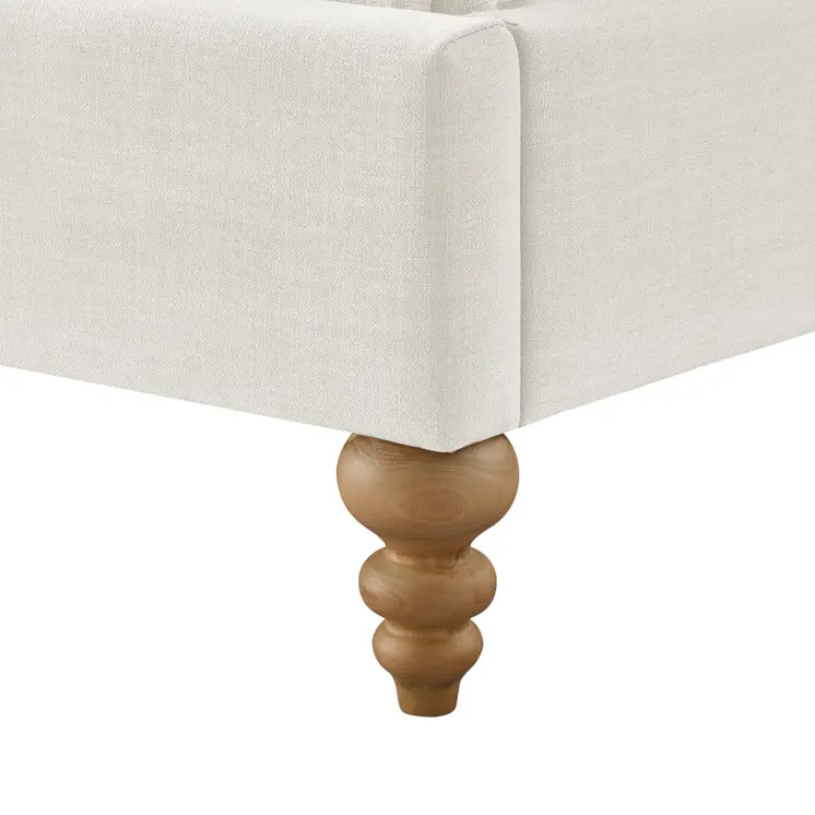 Cream Solid Wood Queen Upholstered Linen Bed