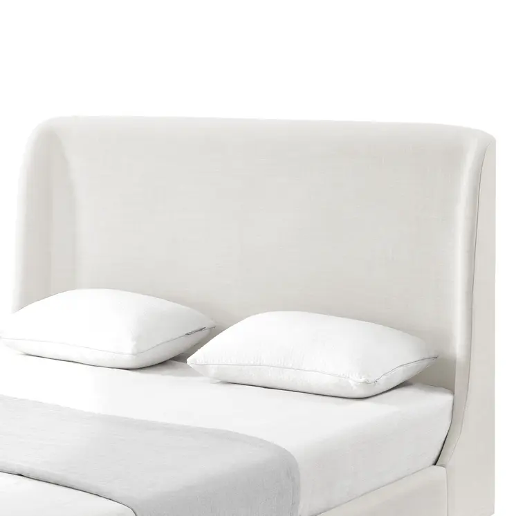Cream Solid Wood Queen Upholstered Linen Bed