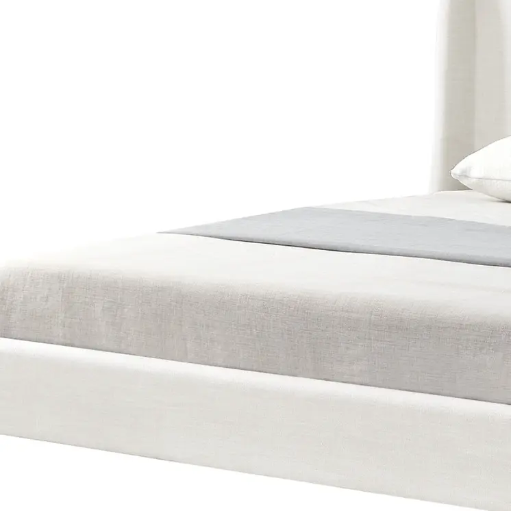 Cream Solid Wood Twin Upholstered Linen Bed