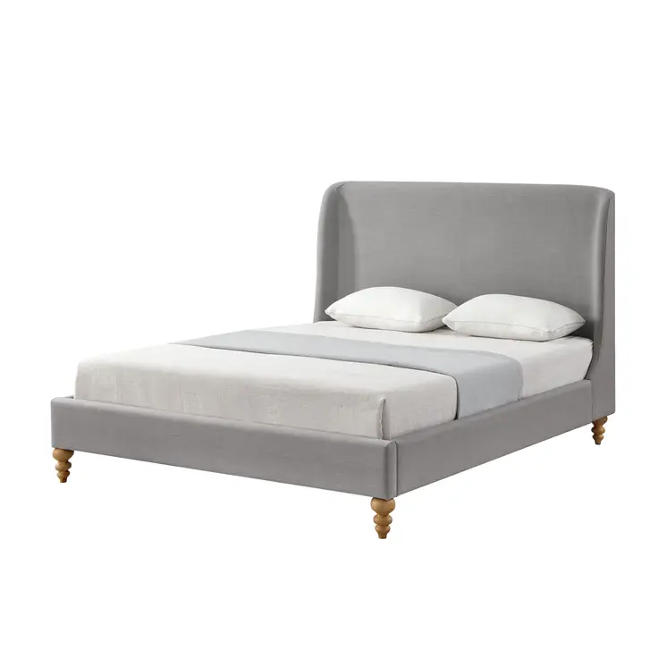 Gray Solid Wood Twin Upholstered Linen Bed
