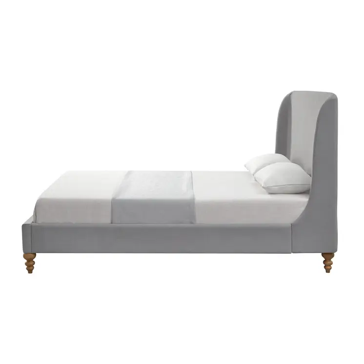 Gray Solid Wood Twin Upholstered Linen Bed