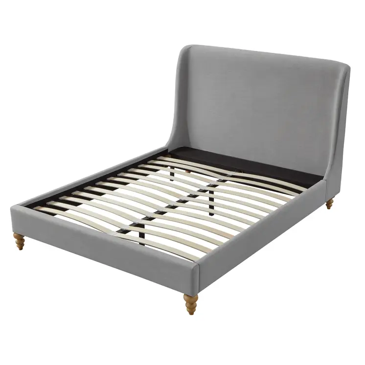 Gray Solid Wood Twin Upholstered Linen Bed