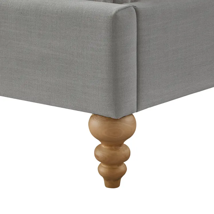 Gray Solid Wood Twin Upholstered Linen Bed