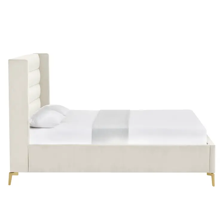 Cream Velvet Upholstered Full Bed Frame