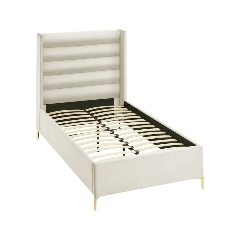 Cream Velvet Upholstered Full Bed Frame