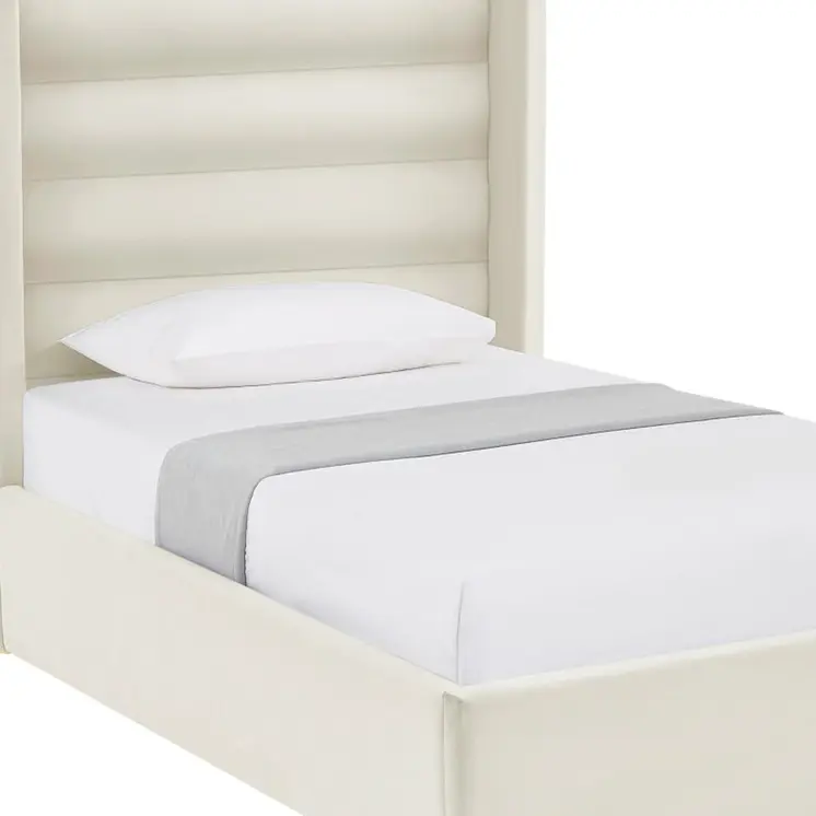 Cream Velvet Upholstered Full Bed Frame