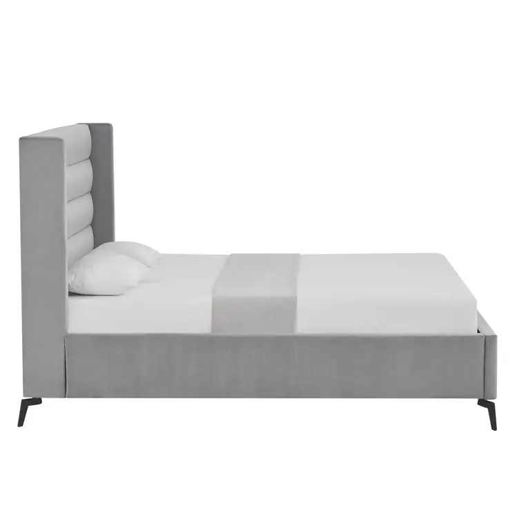 Light Gray Velvet Upholstered Full Bed Frame