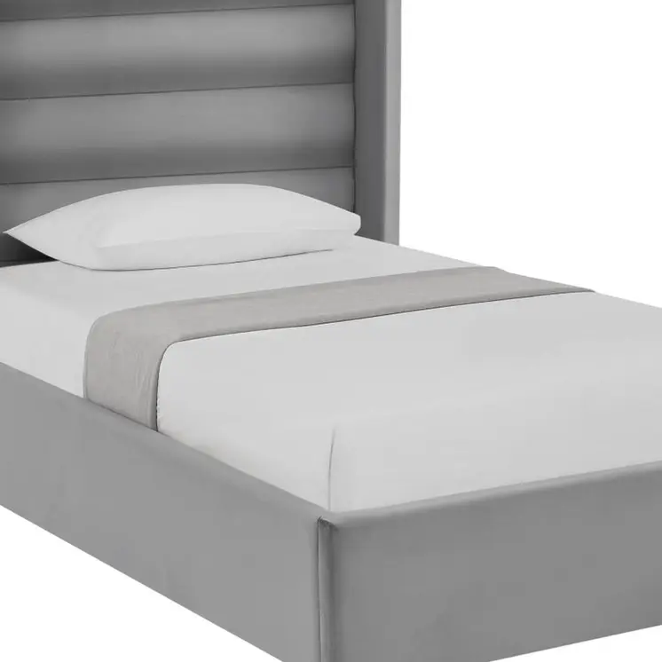 Light Gray Velvet Upholstered Full Bed Frame