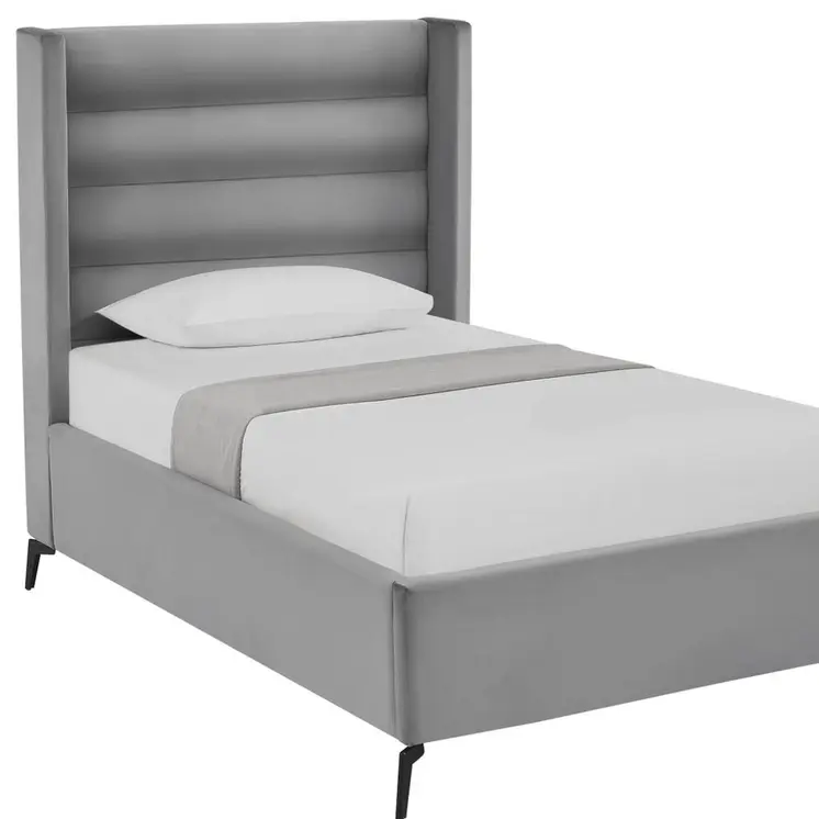 Light Gray Velvet Upholstered Full Bed Frame