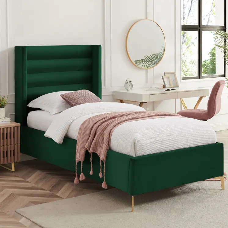 Green Velvet Upholstered Full Bed Frame