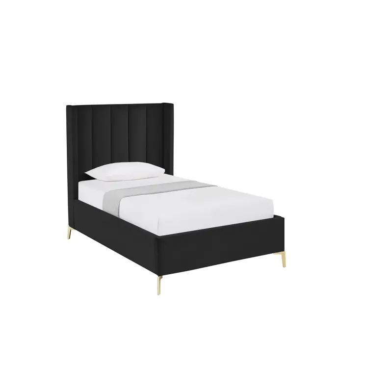 Black Velvet Upholstered Full Bed Frame