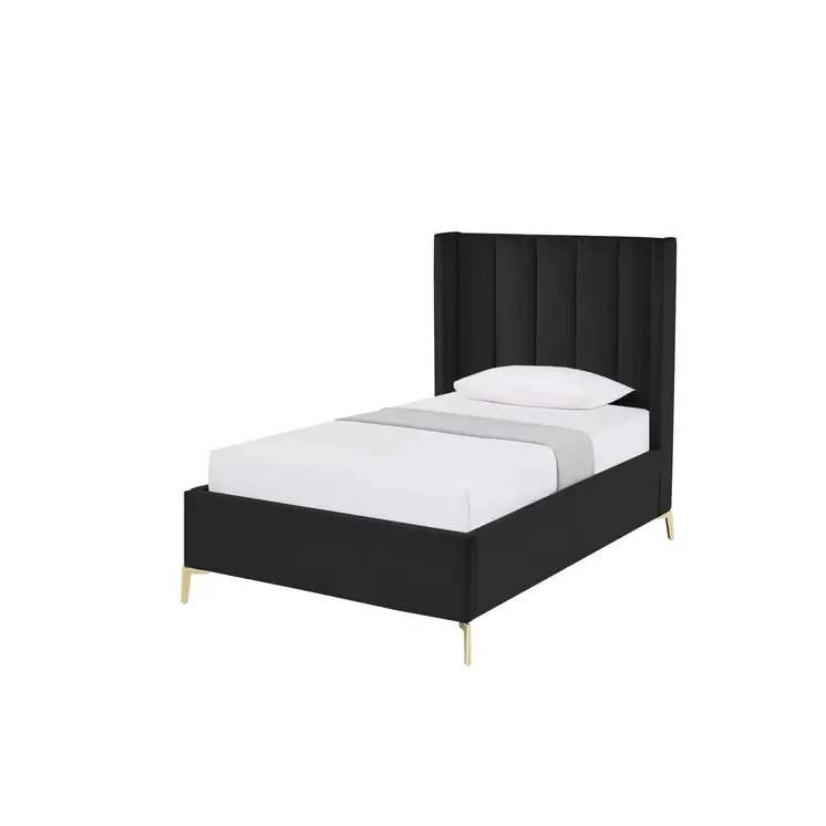 Black Velvet Upholstered Full Bed Frame
