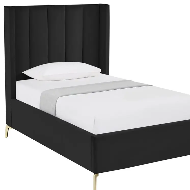 Black Velvet Upholstered Full Bed Frame