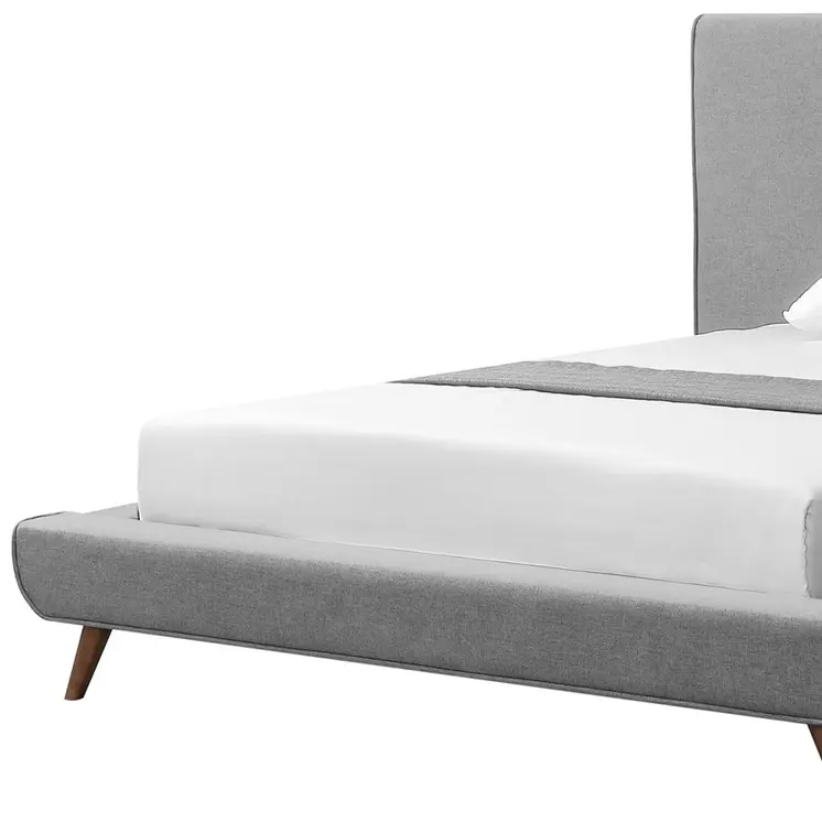 Gray Solid Wood Full Upholstered Linen Bed