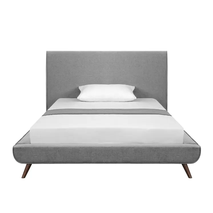 Gray Solid Wood Full Upholstered Linen Bed