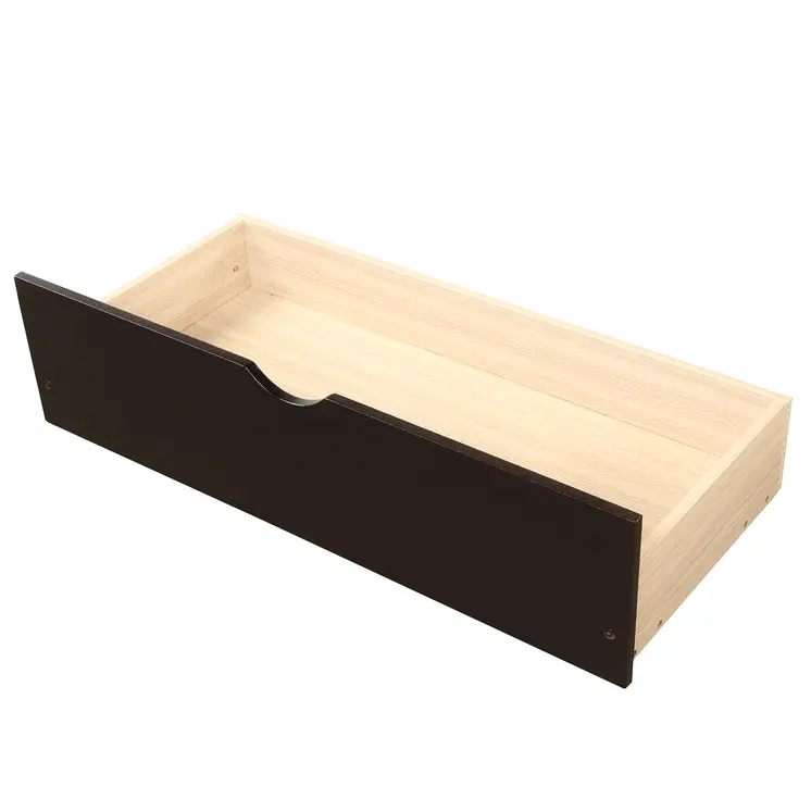 Espresso Inlaid Panels Wood Twin Bed Frame With Two Drawers
