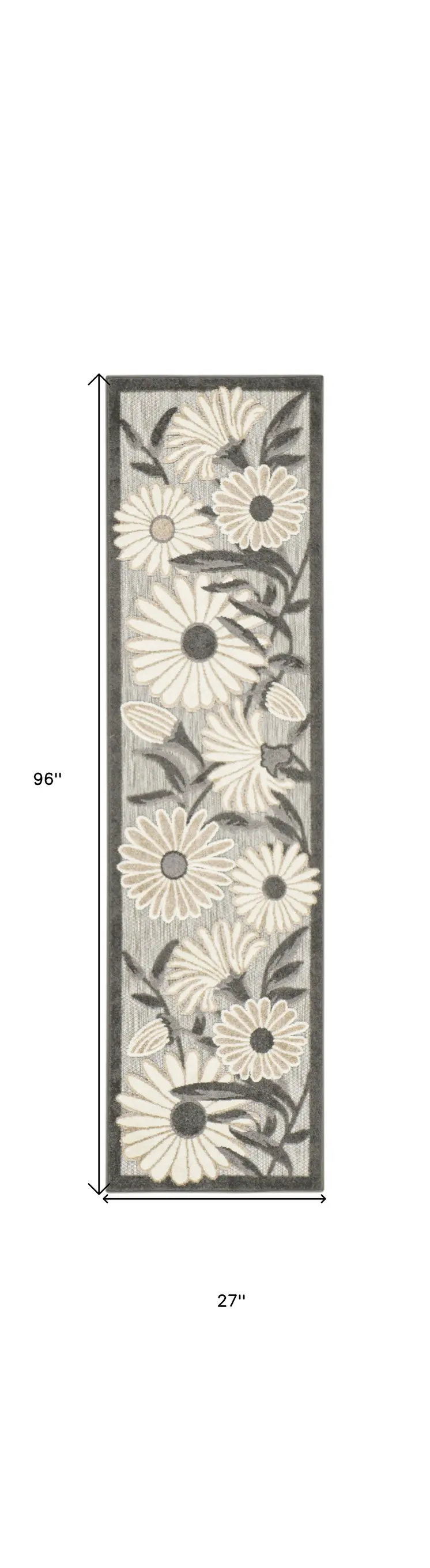 8' Beige And Gray Floral Indoor Outdoor Runner Rug