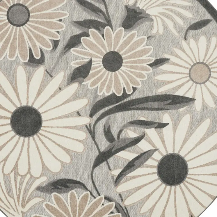 5' Beige And Gray Round Floral Indoor Outdoor Area Rug