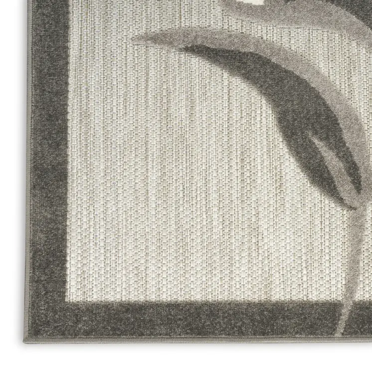 12' Beige And Charcoal Floral Indoor Outdoor Runner Rug