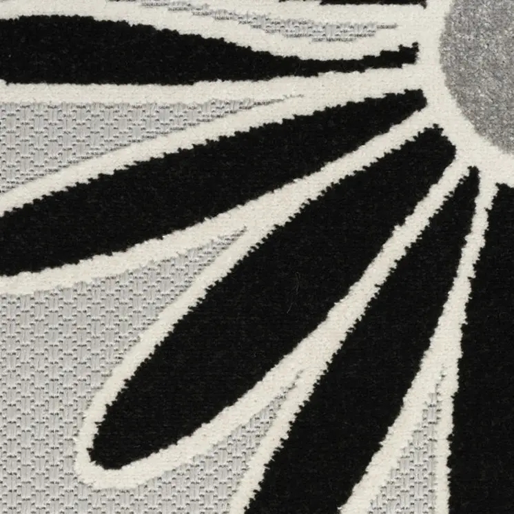 8' Black And White Floral Indoor Outdoor Runner Rug