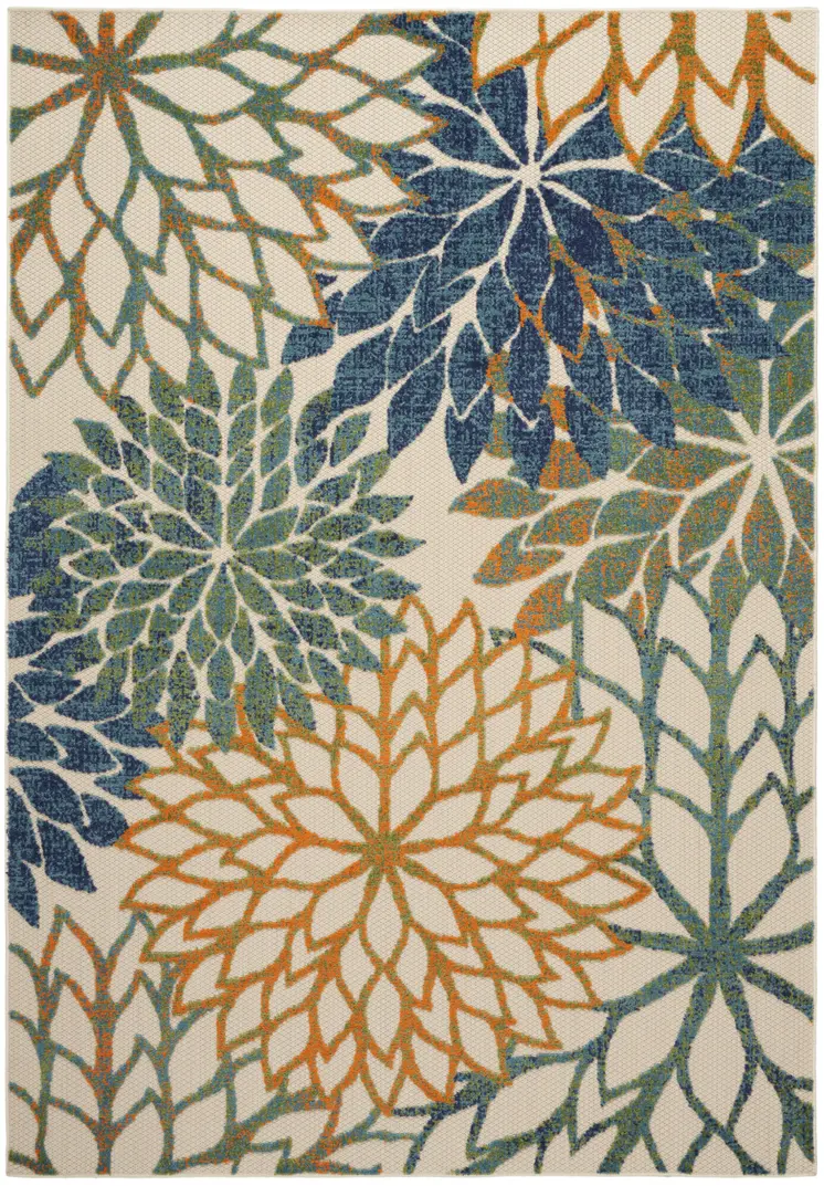 5' X 8' Blue And Green Floral Indoor Outdoor Area Rug