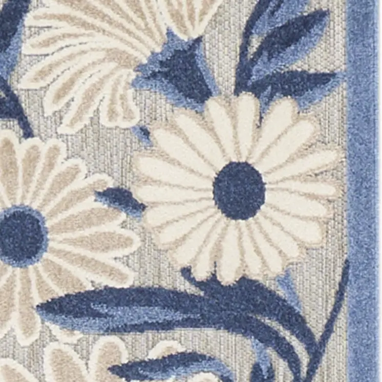 12' Blue And Gray Floral Indoor Outdoor Runner Rug