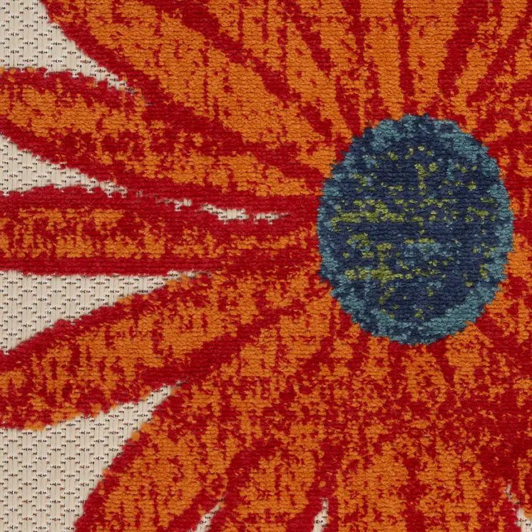 5' X 8' Ivory Blue Orange And Green Floral Indoor Outdoor Area Rug