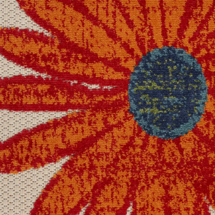 5' X 8' Ivory Blue Orange And Green Floral Indoor Outdoor Area Rug