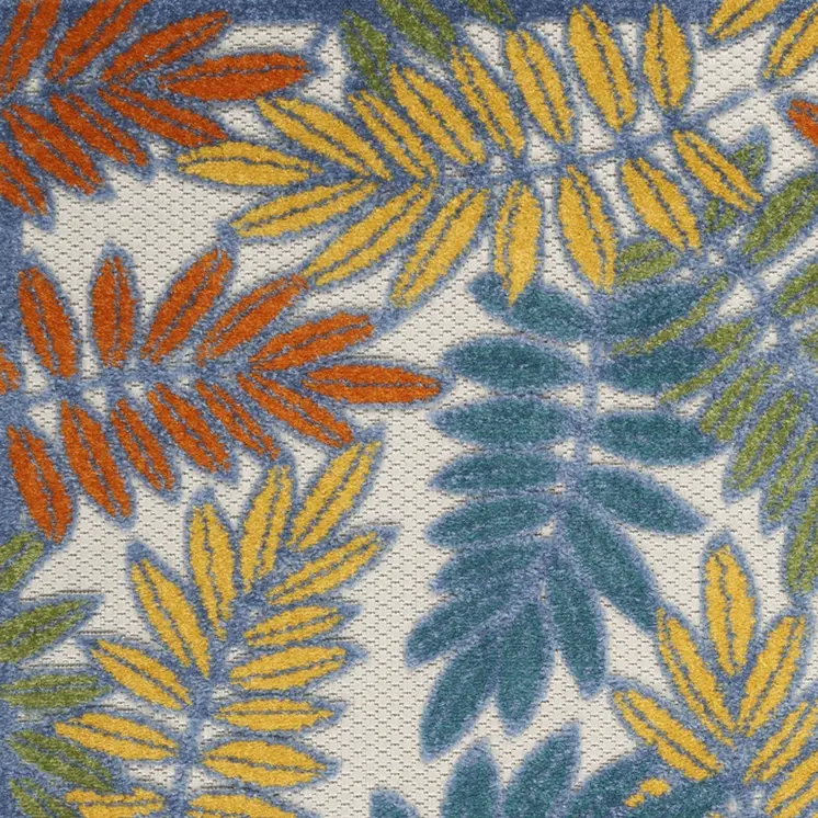 3' X 5' Ivory Yellow Orange Green And Blue Palm Leaf Indoor Outdoor Area Rug