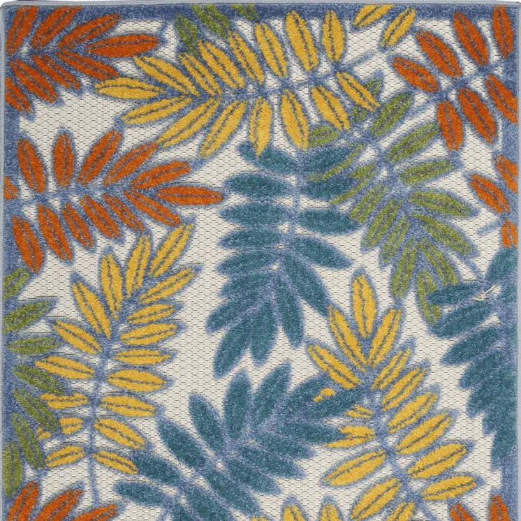3' X 5' Ivory Yellow Orange Green And Blue Palm Leaf Indoor Outdoor Area Rug