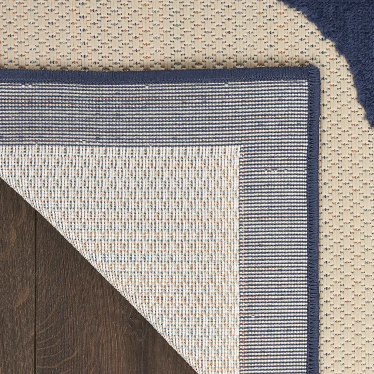 5' Ivory Blue And Orange Square Floral Indoor Outdoor Area Rug