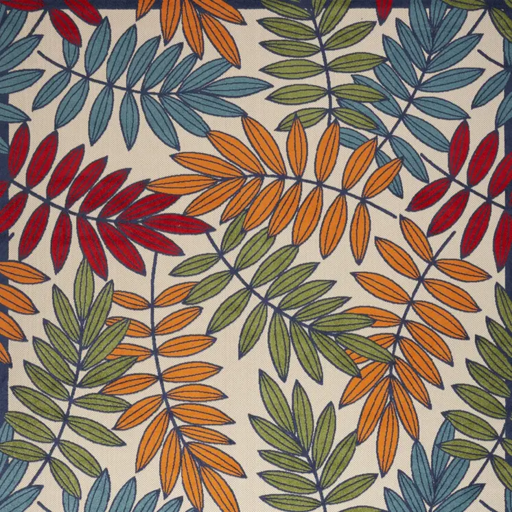 10' X 14' Ivory Yellow Orange Green And Blue Palm Leaf Indoor Outdoor Area Rug