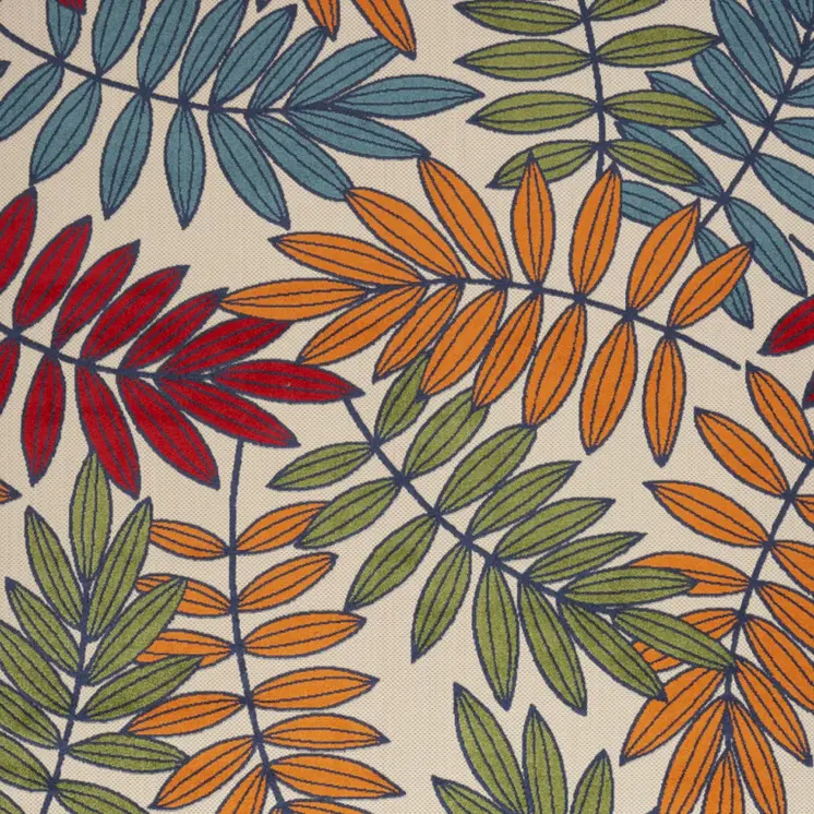 10' X 14' Ivory Yellow Orange Green And Blue Palm Leaf Indoor Outdoor Area Rug
