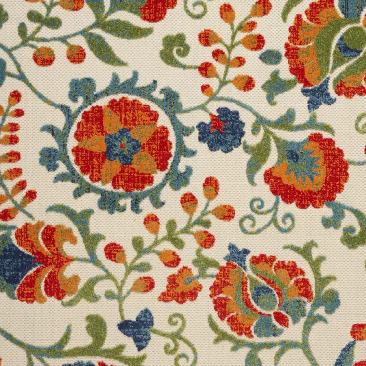 6' X 9' Red Gold Green And Teal Blue Floral Indoor Outdoor Area Rug