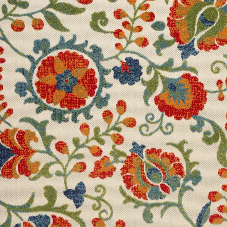 5' X 8' Red Gold Green And Teal Blue Floral Indoor Outdoor Area Rug