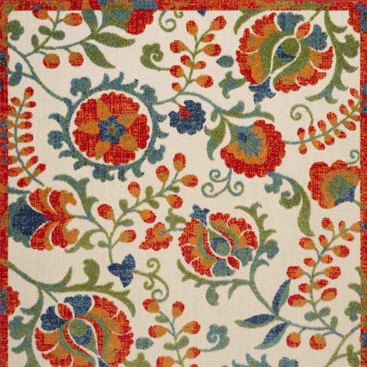 4' X 6' Red Gold Green And Teal Blue Floral Indoor Outdoor Area Rug