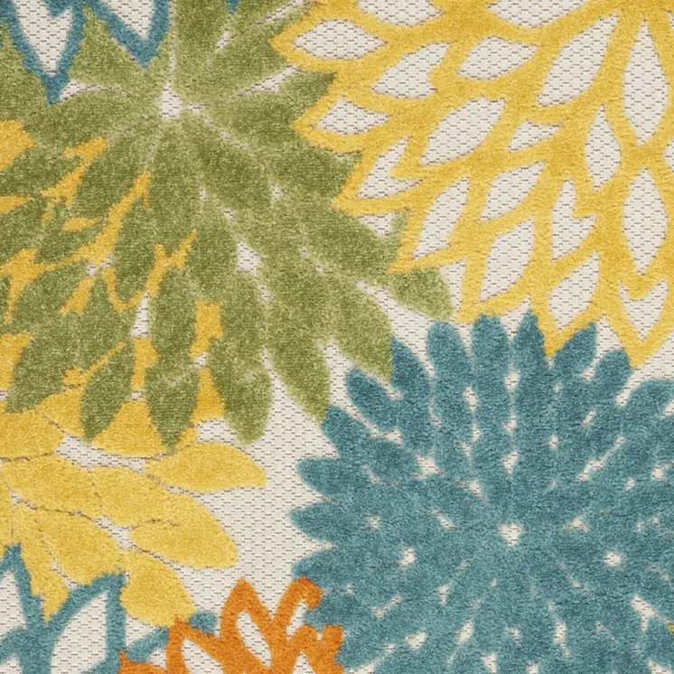 3' X 5' Turquoise Yellow Orange And Blue Floral Indoor Outdoor Area Rug