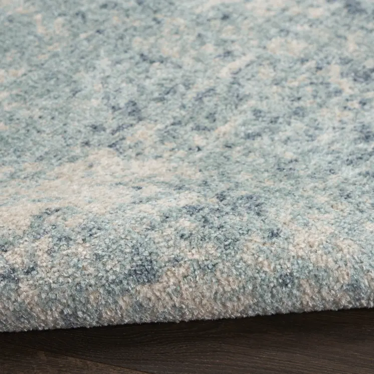 10' Blue And Ivory Abstract Washable Runner Rug